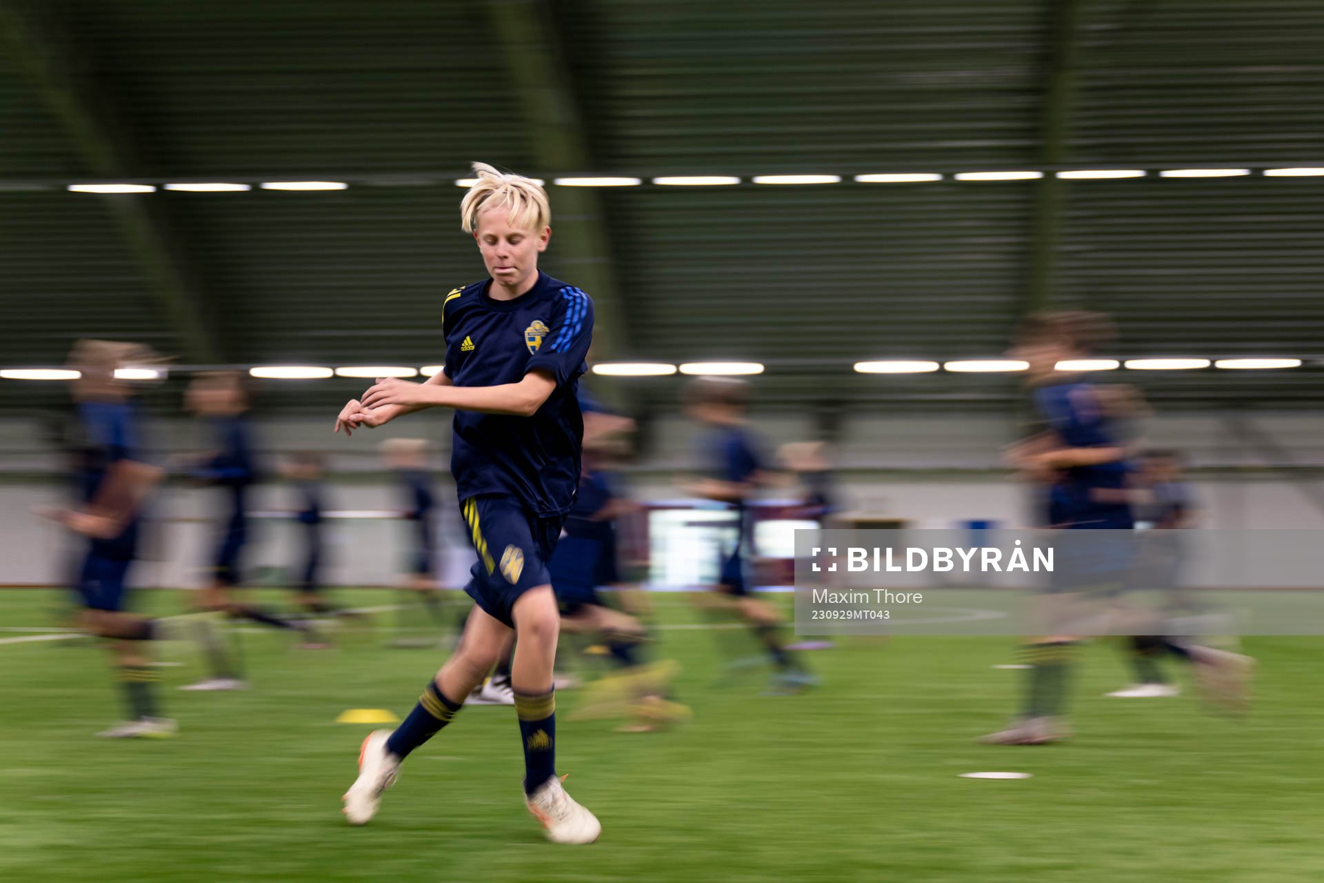 Svante Källtoff under en träning med det svenska P15 future team landslaget i fotboll den 29 september 2023 i Stockholm. 