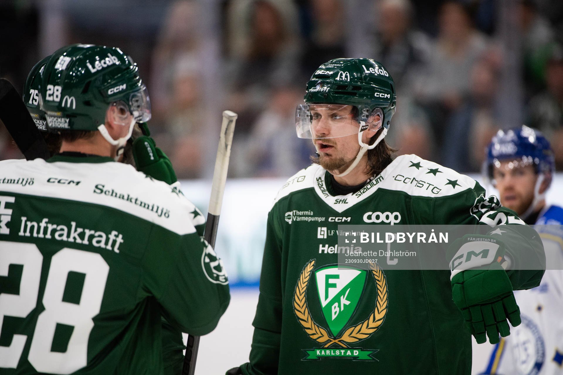 Färjestads Mattias Göransson, Jeremy Salvas Groleau och
