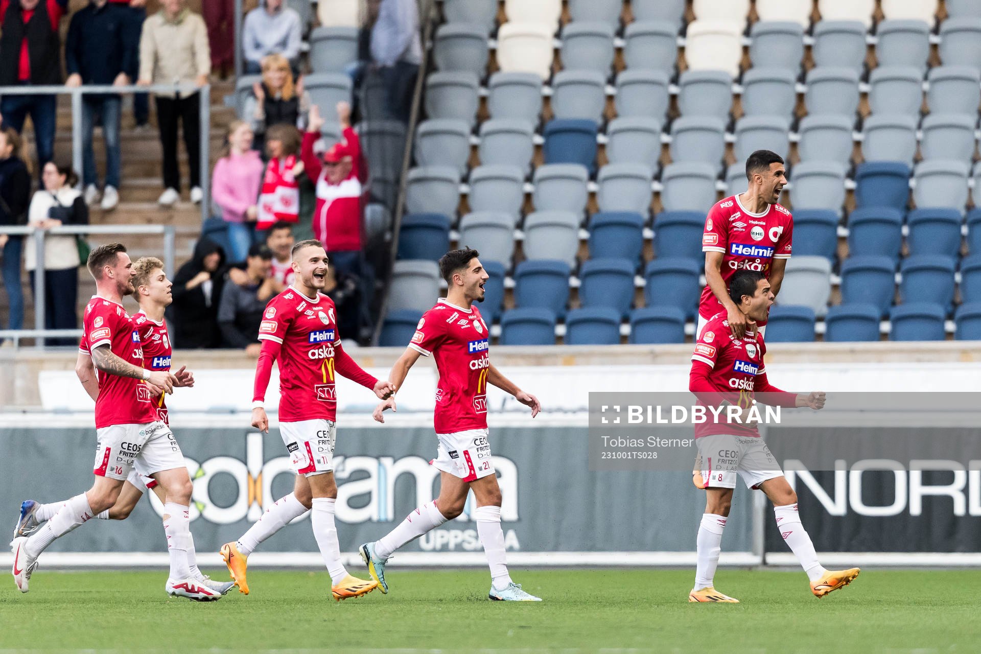 Degerfors Diego De Jesus Campos Ballestero jublar efter 0-2 under fotbollsmatchen i Allsvenskan mellan Sirius och Degerfors den 1 oktober 2023 i Uppsala.