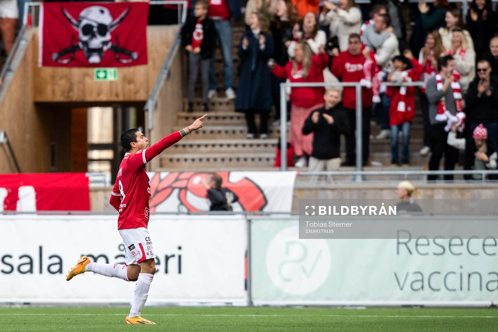 Degerfors Diego De Jesus Campos Ballestero jublar efter 0-2 under fotbollsmatchen i Allsvenskan mellan Sirius och Degerfors den 1 oktober 2023 i Uppsala.