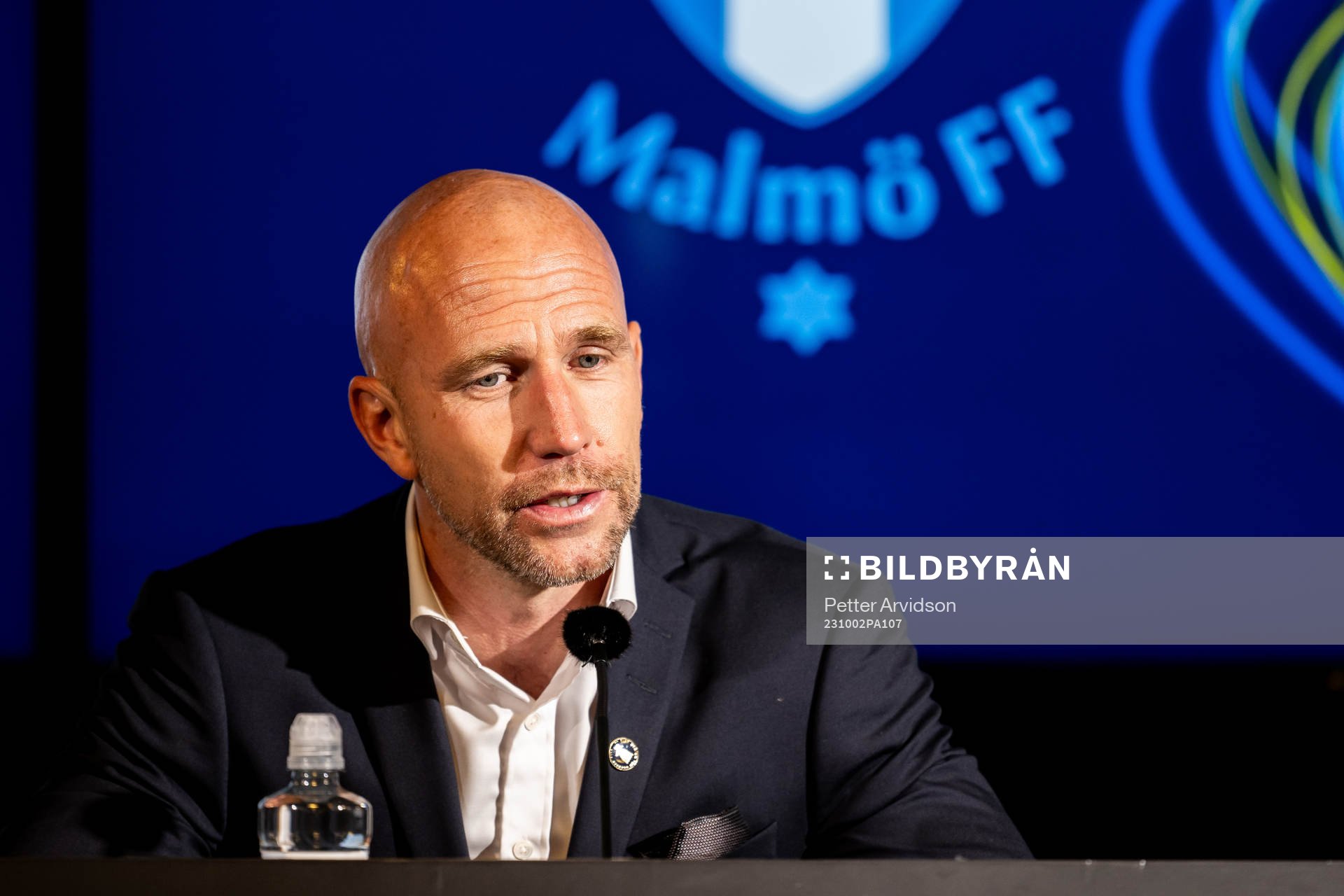 Malmö FFs tränare Henrik Rydström under presskonferensen efter fotbollsmatchen i Allsvenskan mellan Malmö FF och Brommapojkarna den 2 oktober 2023 i Malmö.