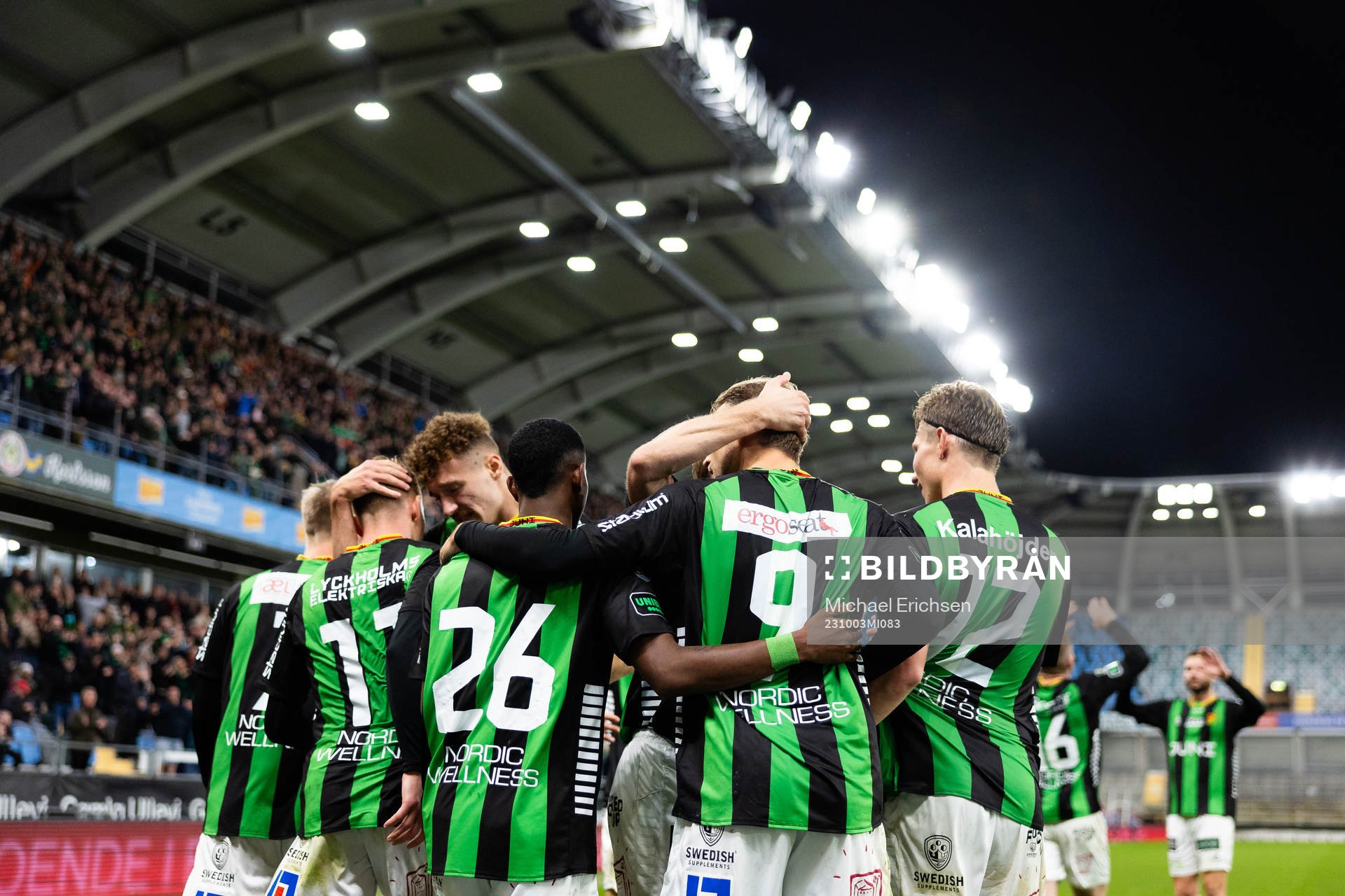 GAIS jubel efter att Julius Lindberg gjort 1-0 under fotbollsmatchen i Superettan mellan GAIS och Öster den 3 oktober 2023 i Göteborg. 