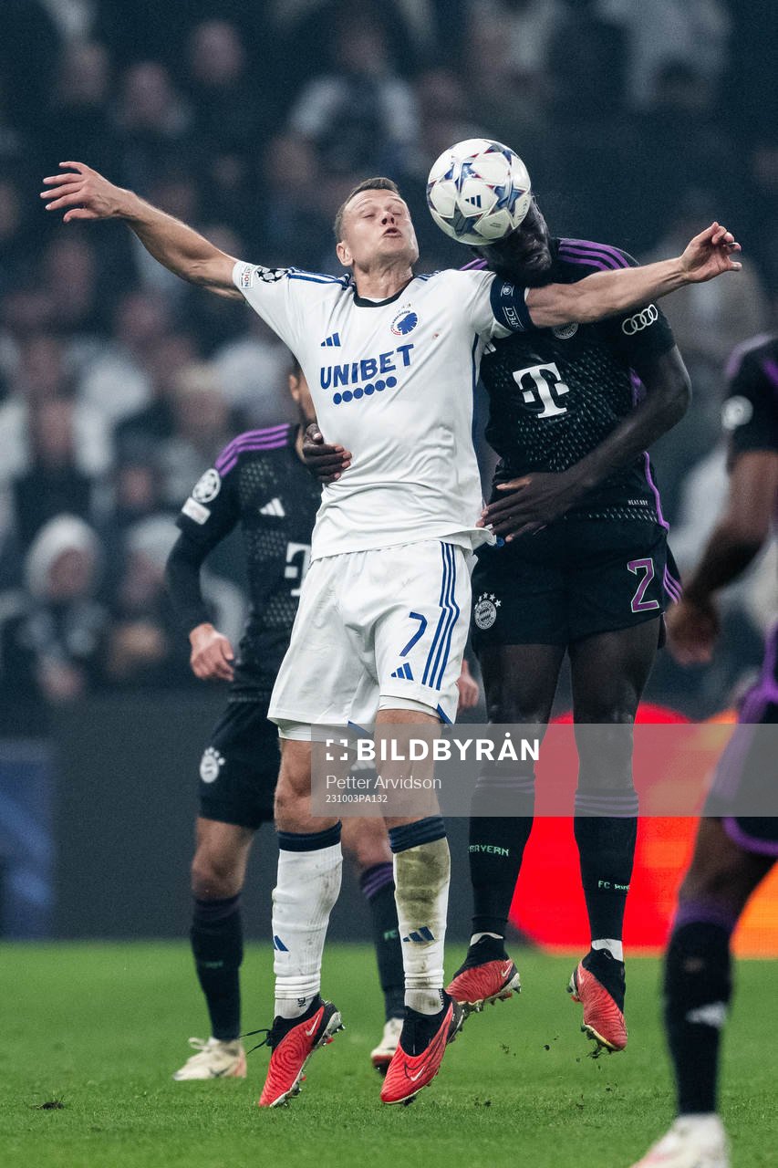 Viktor Claesson of Copenhagen and Dayot Upamecano of Bayern