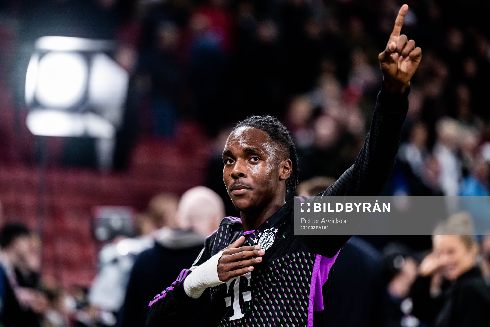 Mathys Tel of Bayern Munich celebrates after the UEFA Champions League football match between FC Copenhagen and Bayern Munich on October 3, 2023 in Köpenhamn.