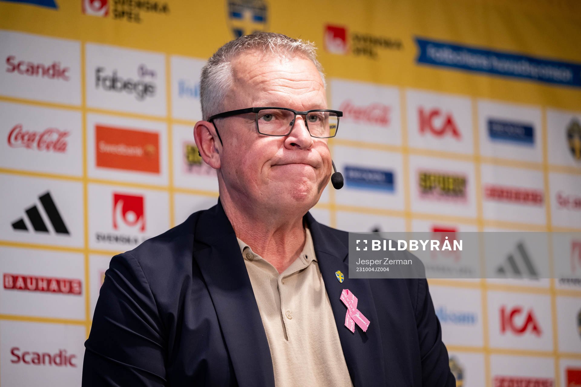 Janne Andersson, head coach of Sweden, during a press conference on October 4, 2023 in Stockholm. 