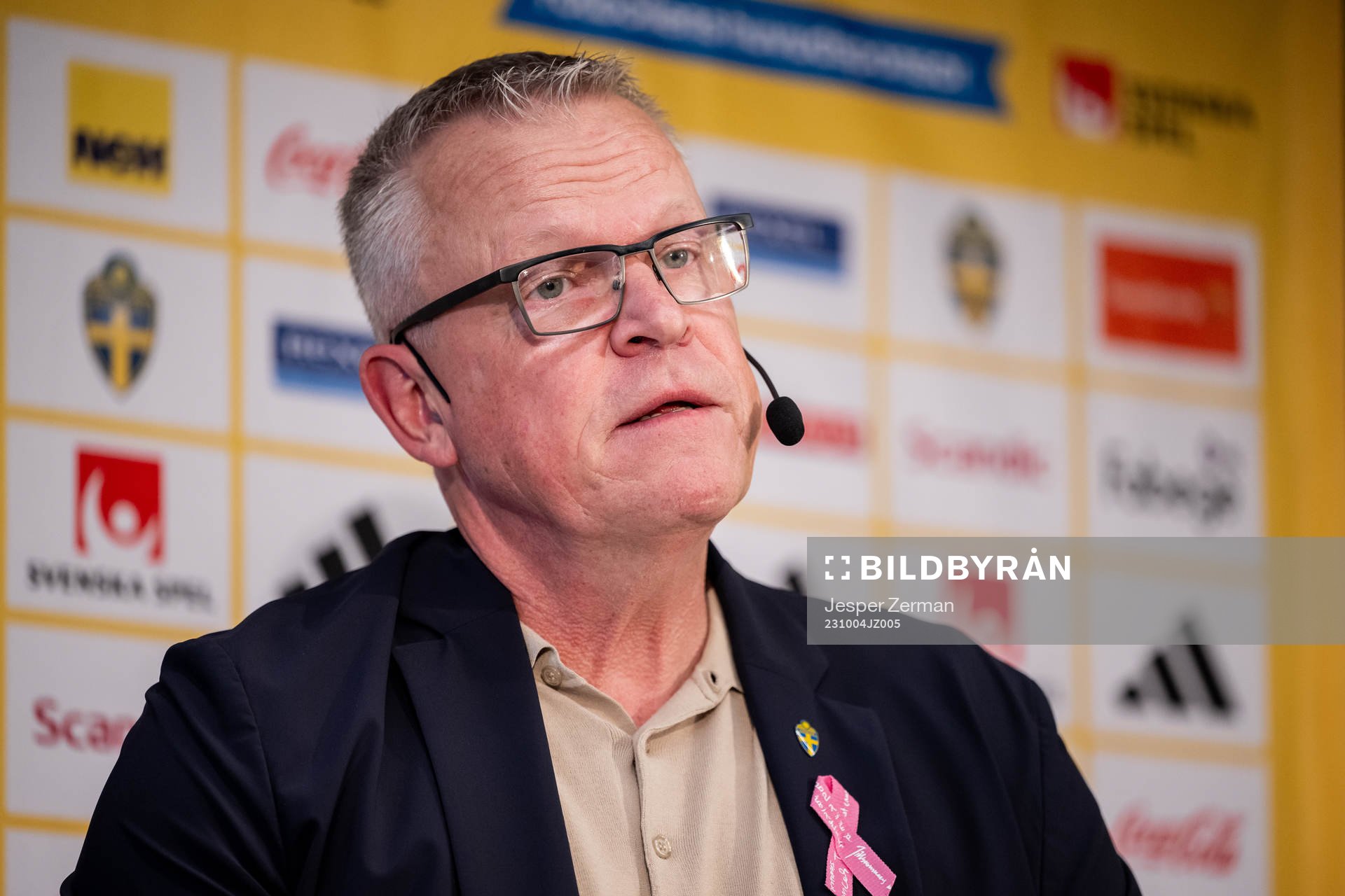 Janne Andersson, head coach of Sweden, during a press conference on October 4, 2023 in Stockholm. 