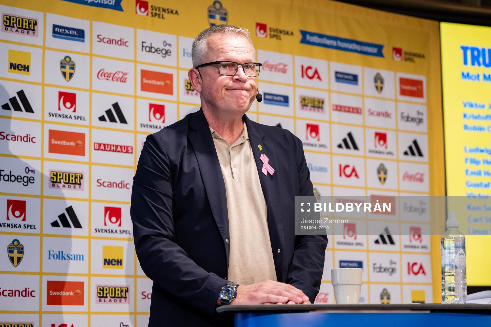 Janne Andersson, head coach of Sweden, during a press conference on October 4, 2023 in Stockholm. 
