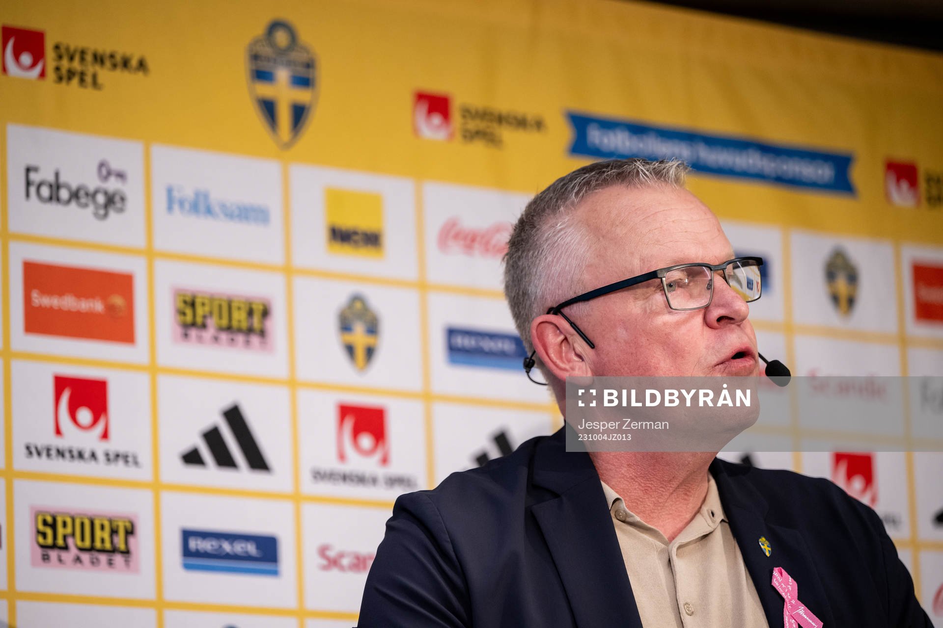 Janne Andersson, head coach of Sweden, during a press conference on October 4, 2023 in Stockholm. 