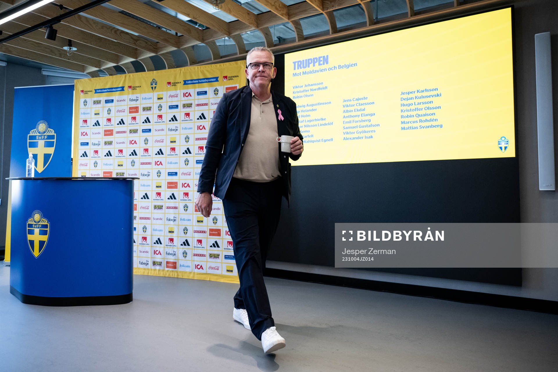 Janne Andersson, head coach of Sweden, during a press conference on October 4, 2023 in Stockholm. 