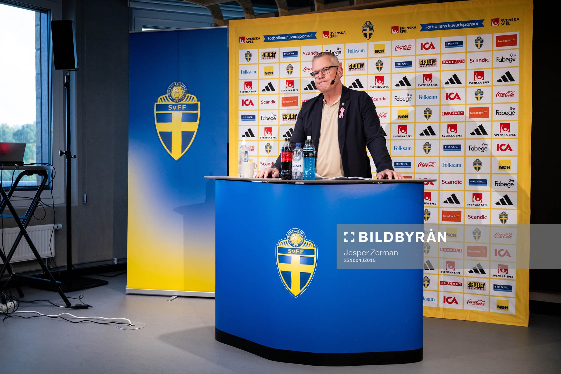 Janne Andersson, head coach of Sweden, during a press conference on October 4, 2023 in Stockholm. 