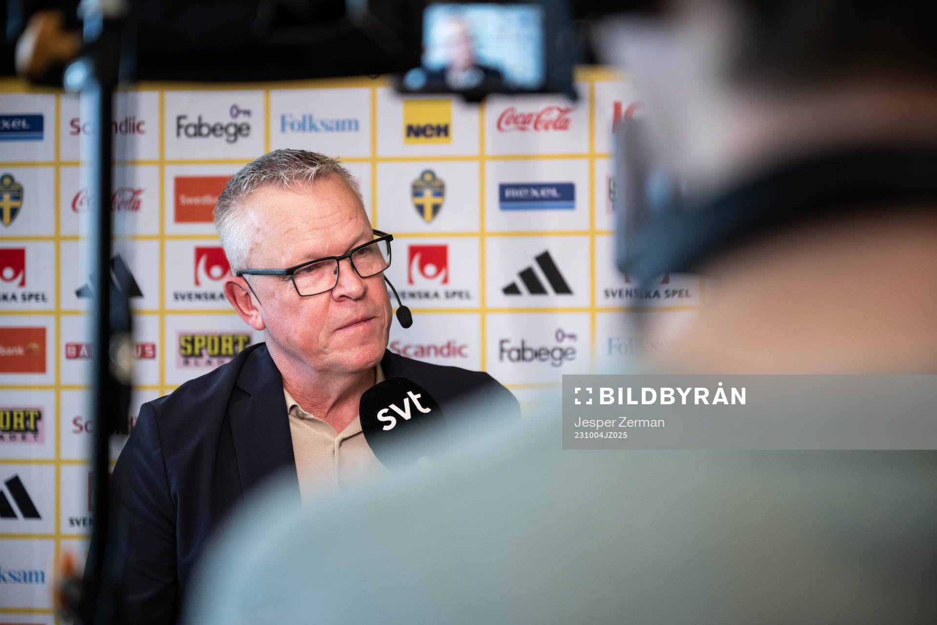 Janne Andersson, head coach of Sweden, during a press conference on October 4, 2023 in Stockholm. 