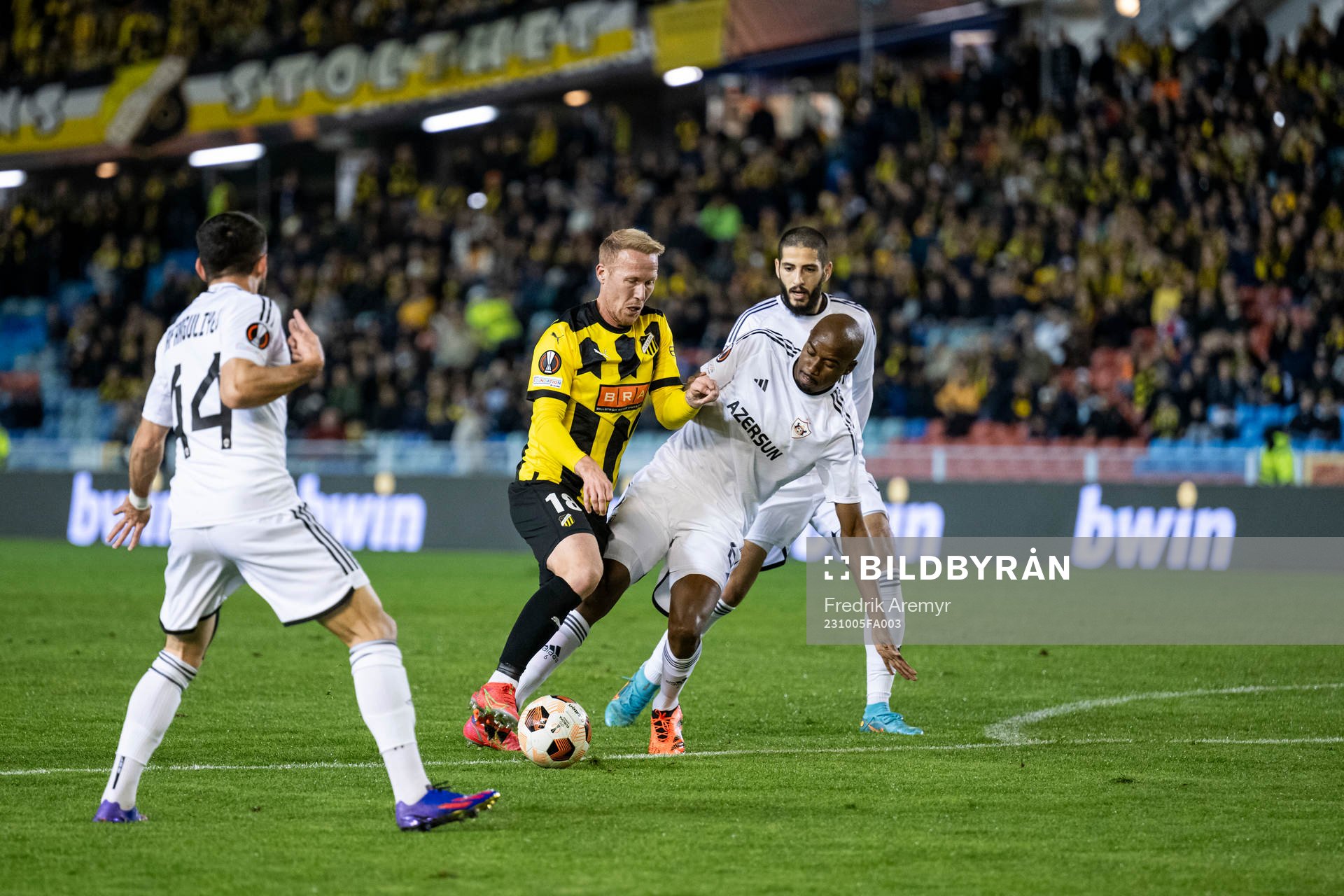 Julio Romao of Qarabag and Mikkel Rygaard Jensen of Häcken