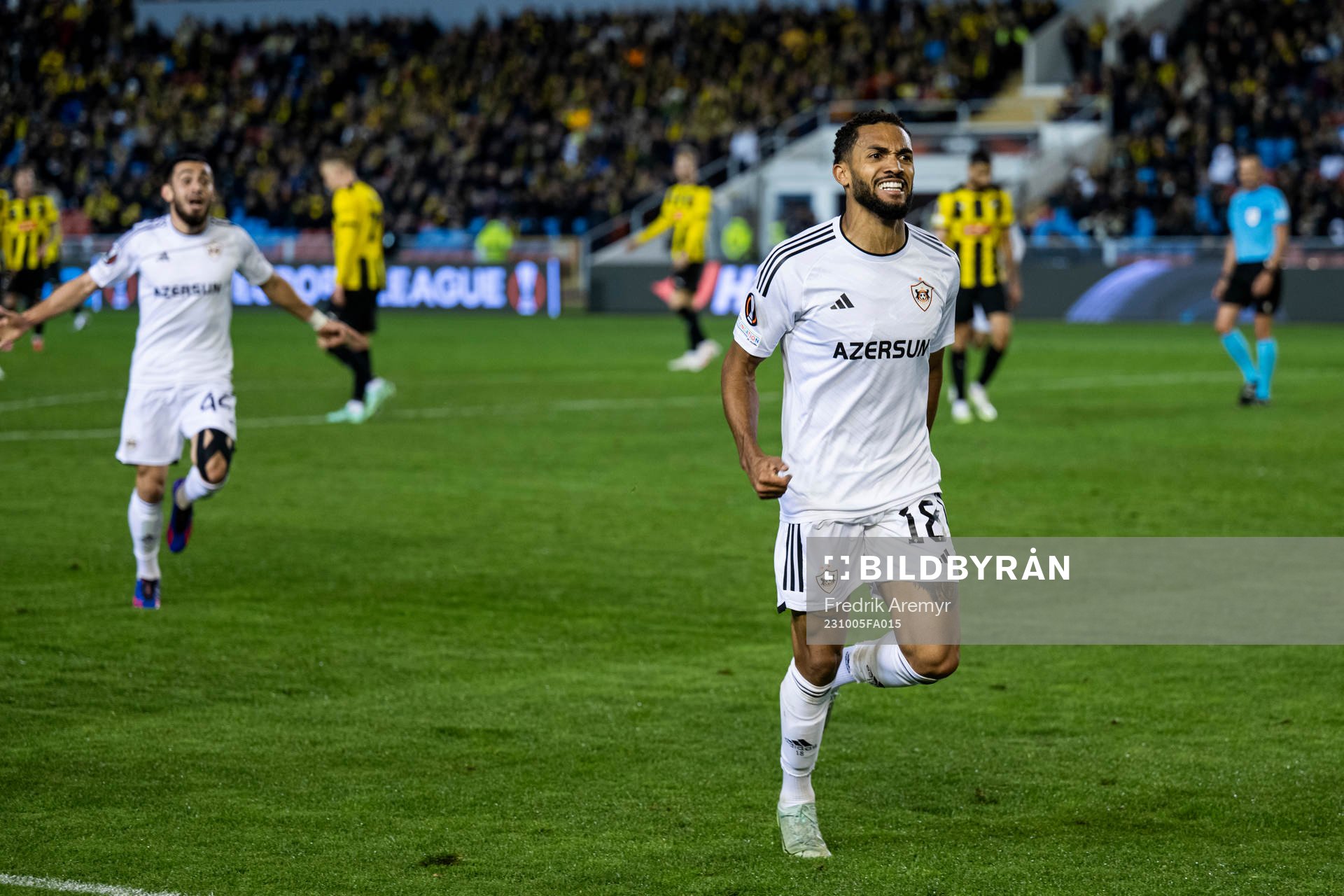 Juninho of Qarabag celebrates the 0-1 goal