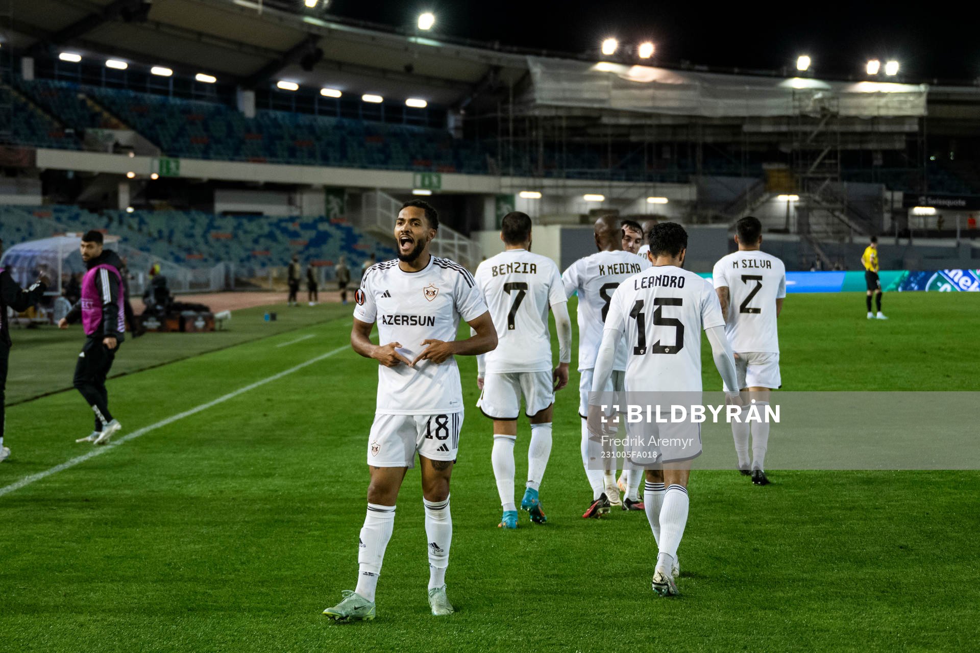 Juninho of Qarabag celebrate with teammates