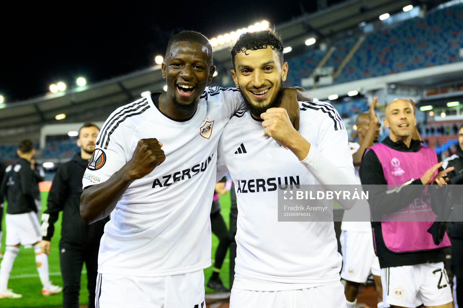 Hamidou Keyta and Abdellah Zoubir  of Qarabag celebrating