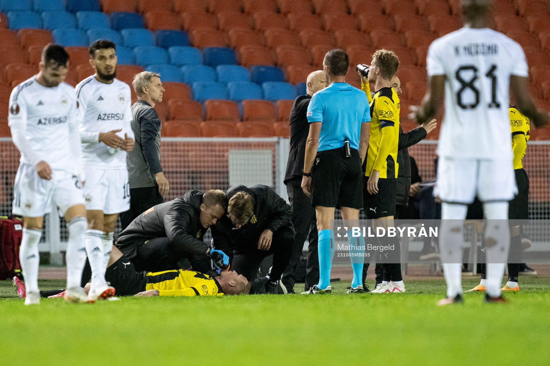 Mikkel Rygaard Jensen of Häcken receives medical treatment
