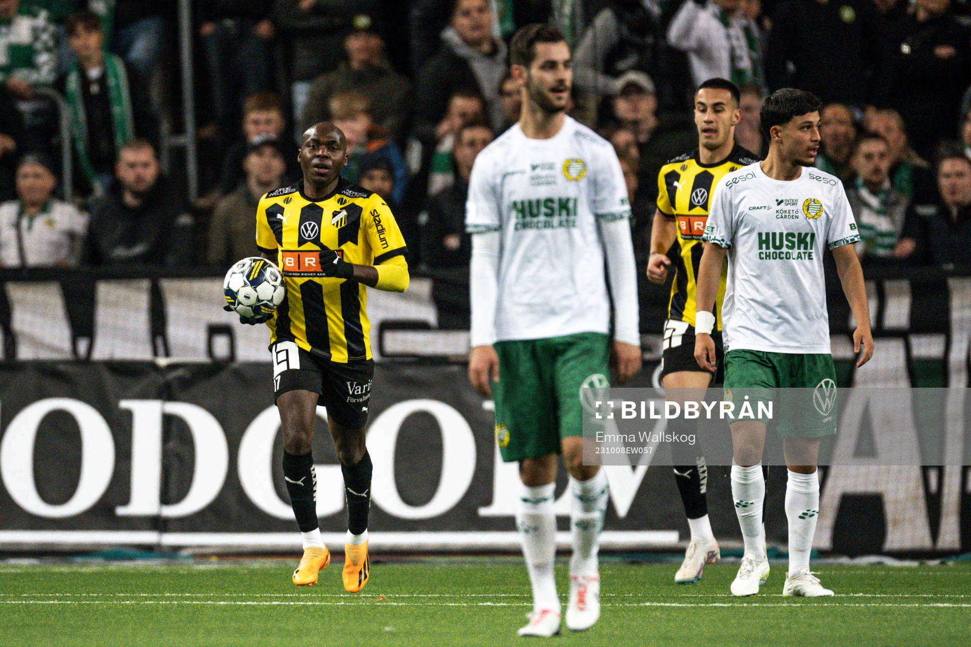 Häckens Edward Chilufya jublar efter 1-2 under fotbollsmatchen i Allsvenskan mellan Hammarby och Häcken den 8 oktober 2023 i Stockholm. 