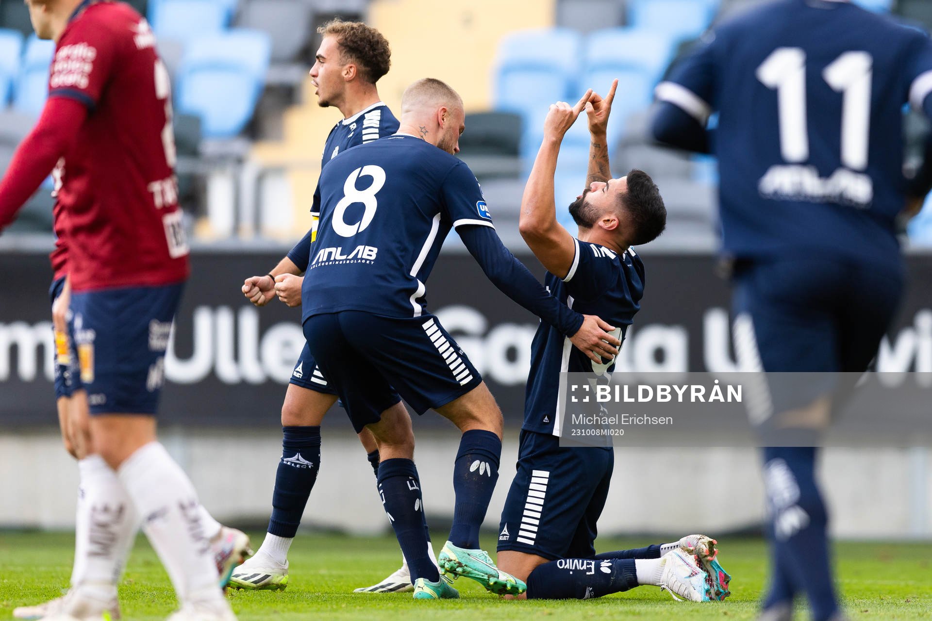 Utsiktens Paulo Marcelo Souza Alves jublar efter 2-2 under fotbollsmatchen i Superettan mellan Örgryte och Utsikten den 8 oktober 2023 i Göteborg.