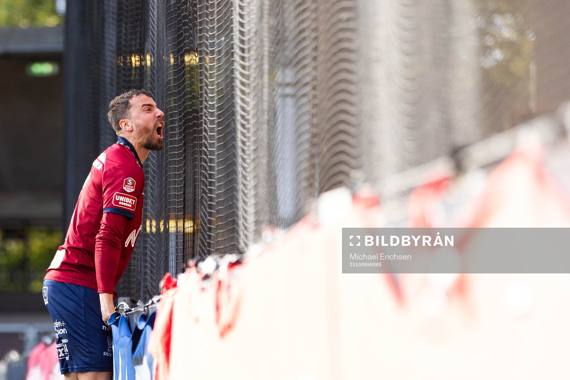 Örgrytes Jonathan Azulay jublar efter 2-0 på straff under fotbollsmatchen i Superettan mellan Örgryte och Utsikten den 8 oktober 2023 i Göteborg.