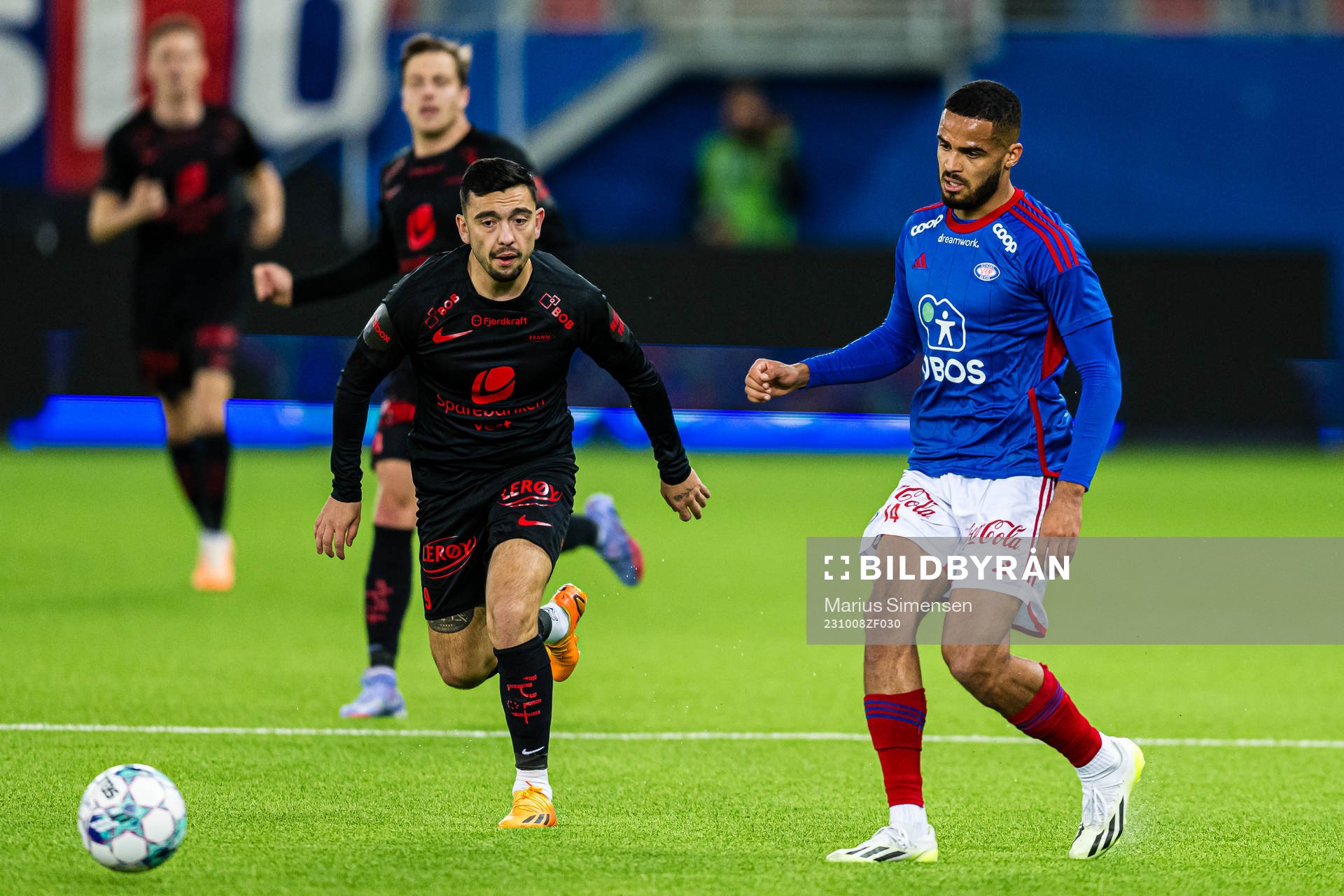 Niklas Castro of Brann and Aaron Kiil Olsen of Vålerenga