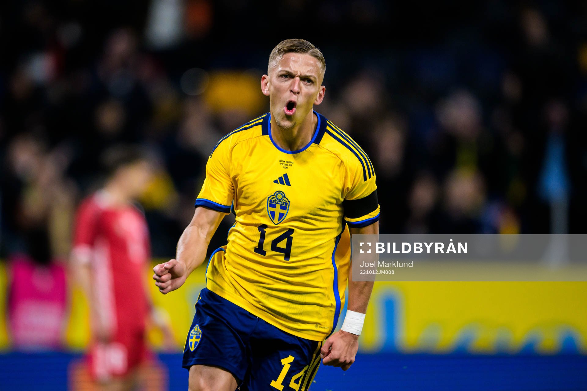Jesper Karlsson of Sweden celebrating 1-0