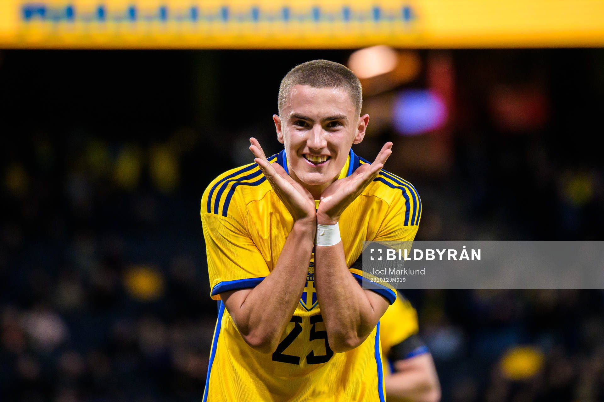 Gustaf Lagerbielke of Sweden celebrating 2-0