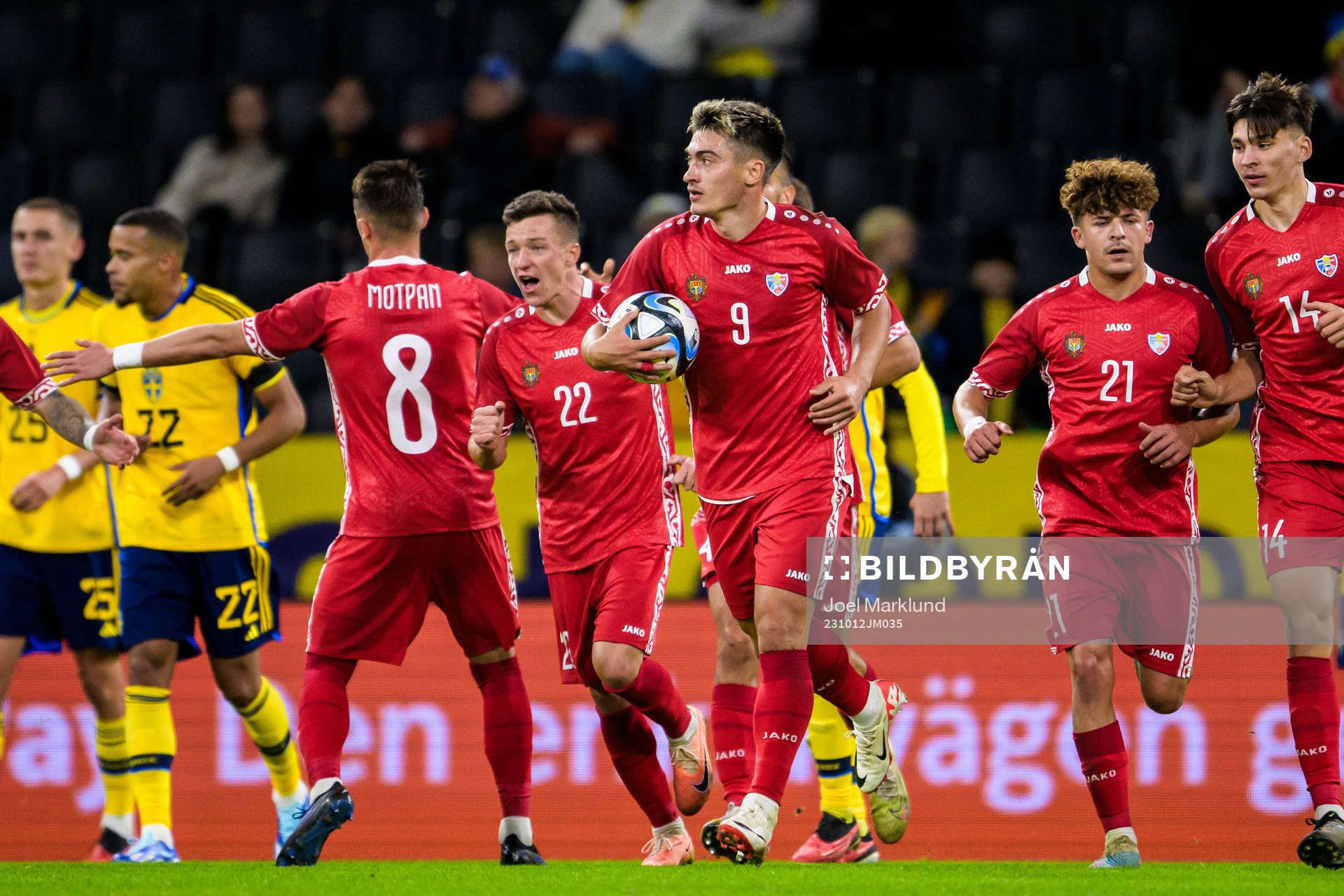 Ion Nicolaescu of Moldova celebrating 2-1 during the international friendly football match between Sweden and Moldova on October 12, 2023 in Stockholm.