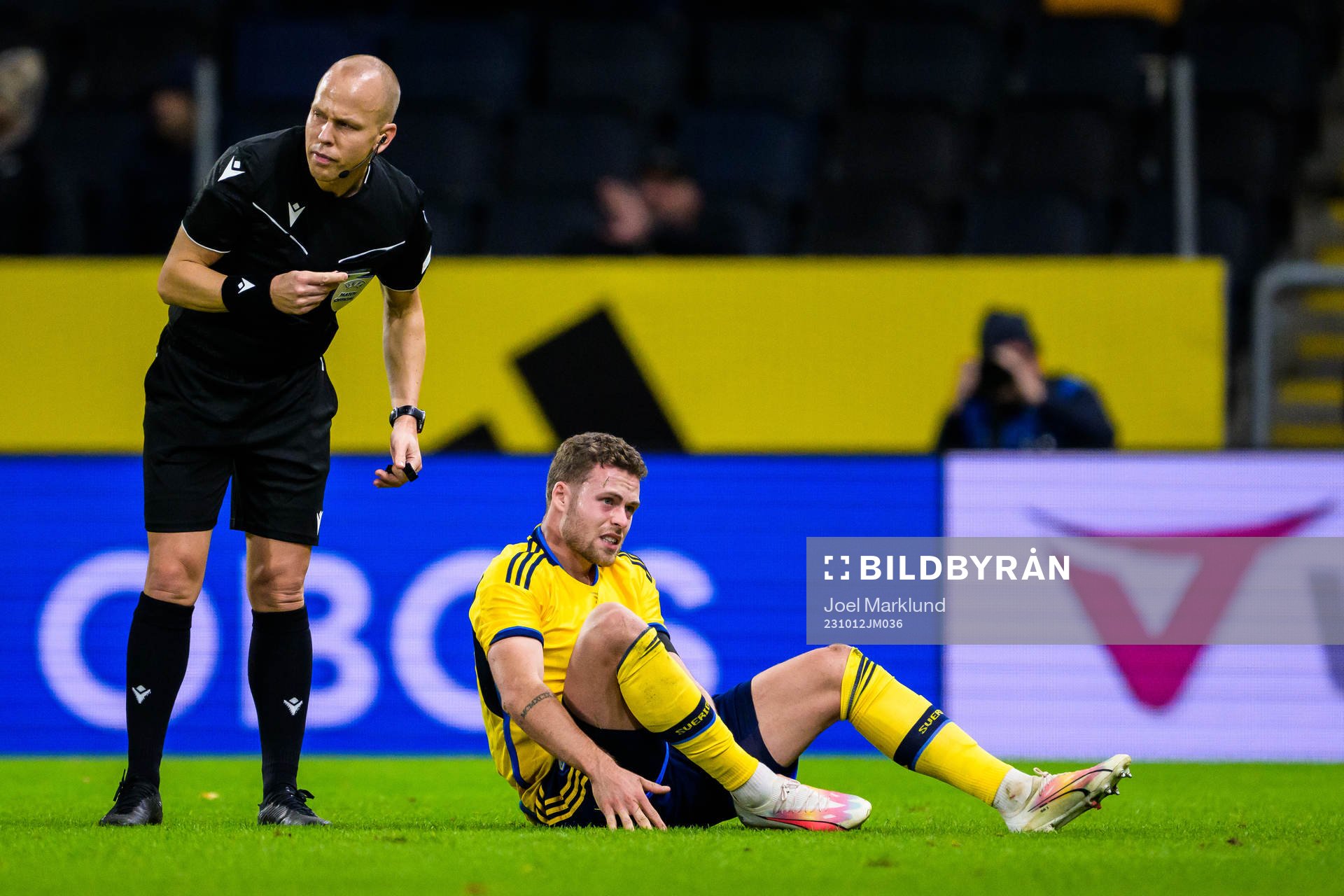 Gabriel Gudmundsson of Sweden in pain