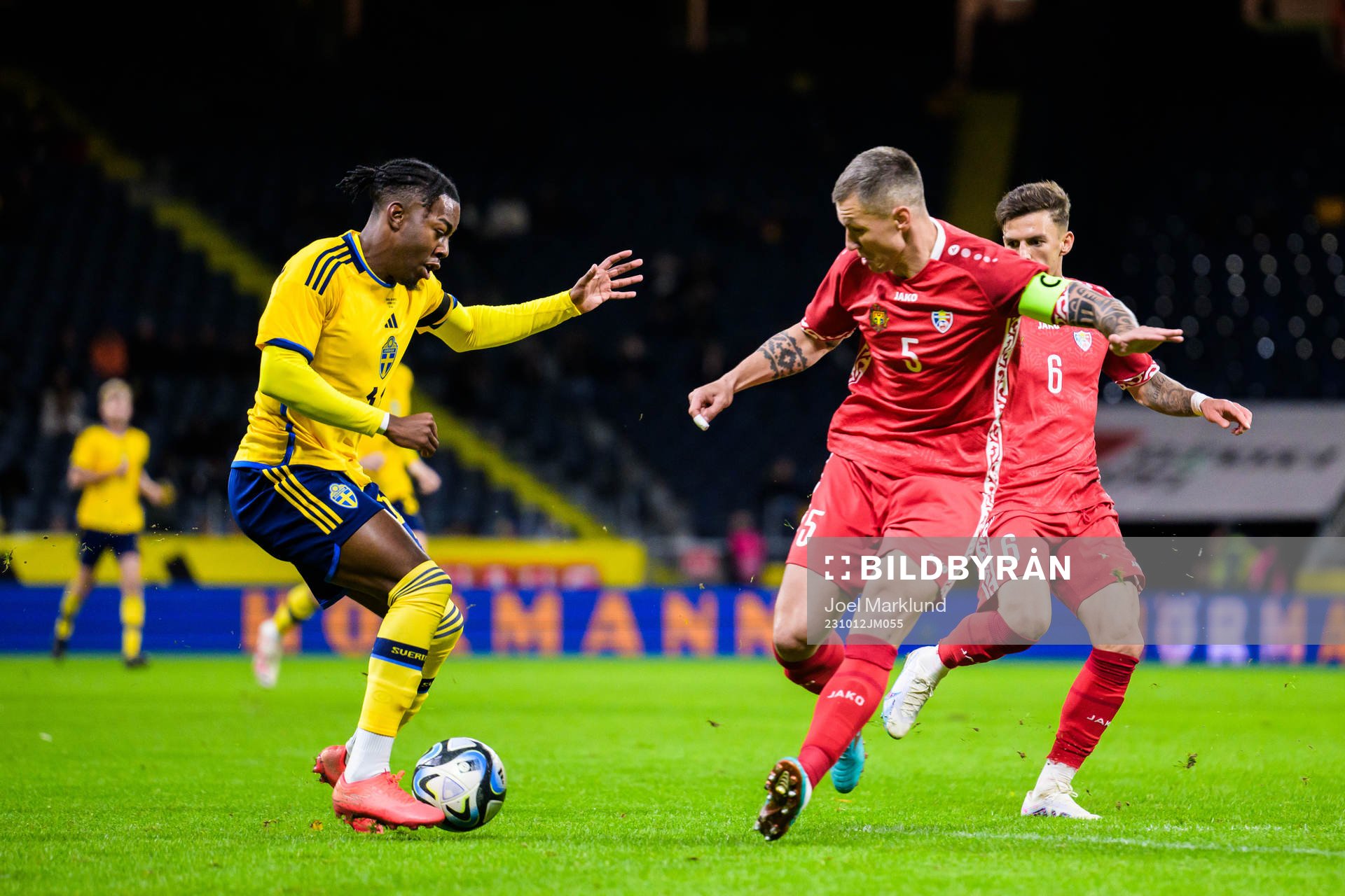 Anthony Elanga of Sweden, Veaceslav Posmac and Denis