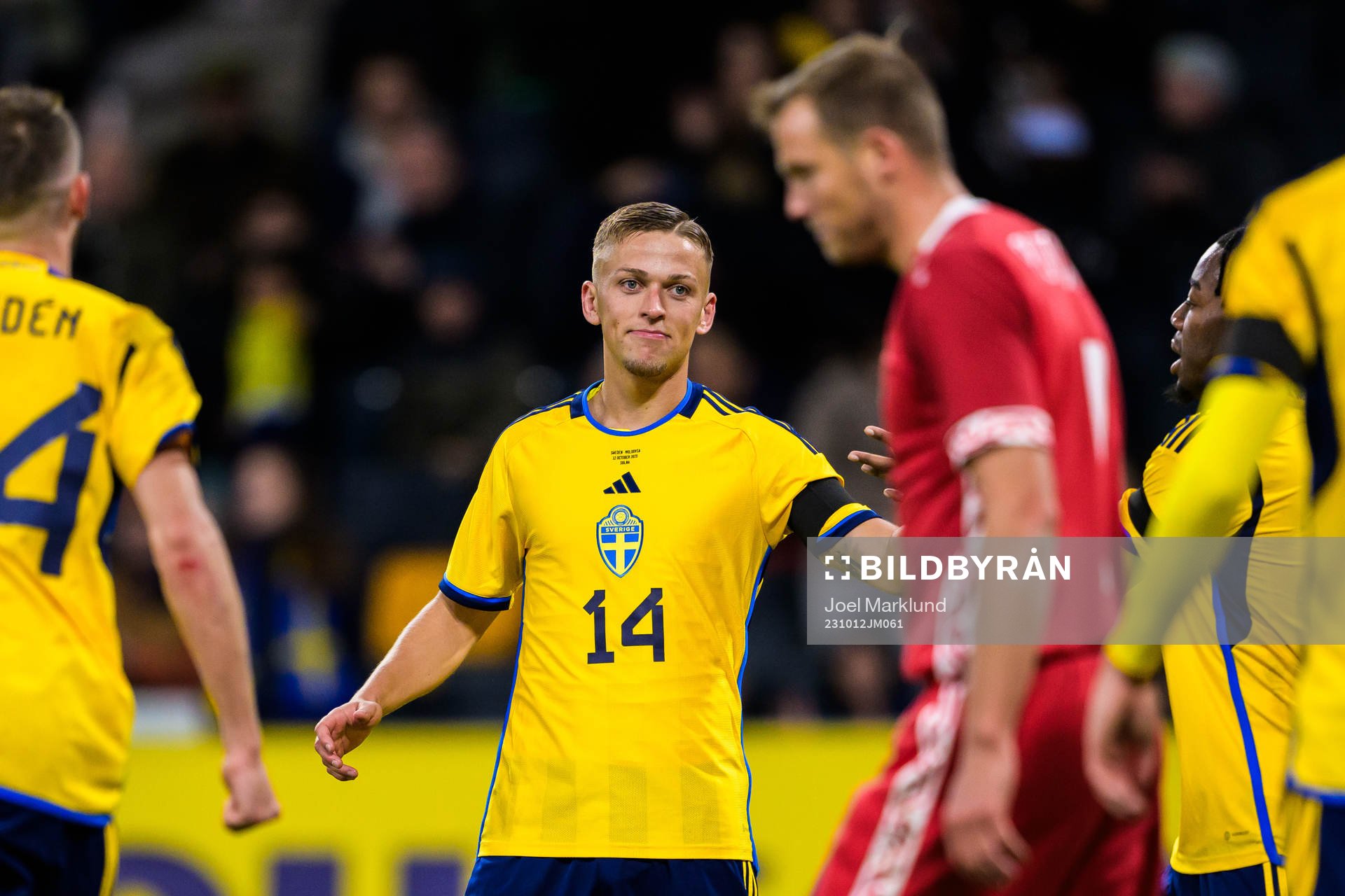 Jesper Karlsson of Sweden celebrating 3-1
