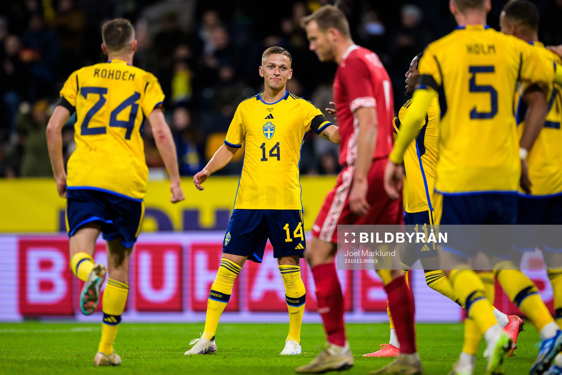 Jesper Karlsson of Sweden celebrating 3-1