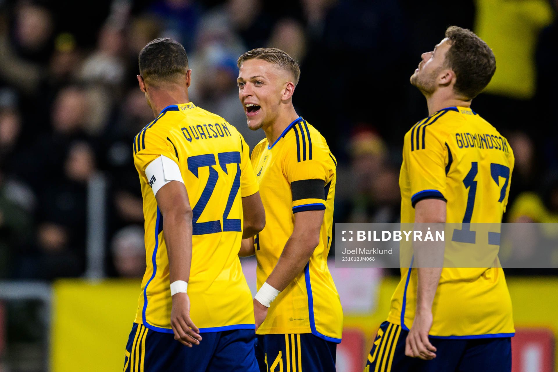 Robin Quaison, Jesper Karlsson, and Gabriel Gudmundsson of