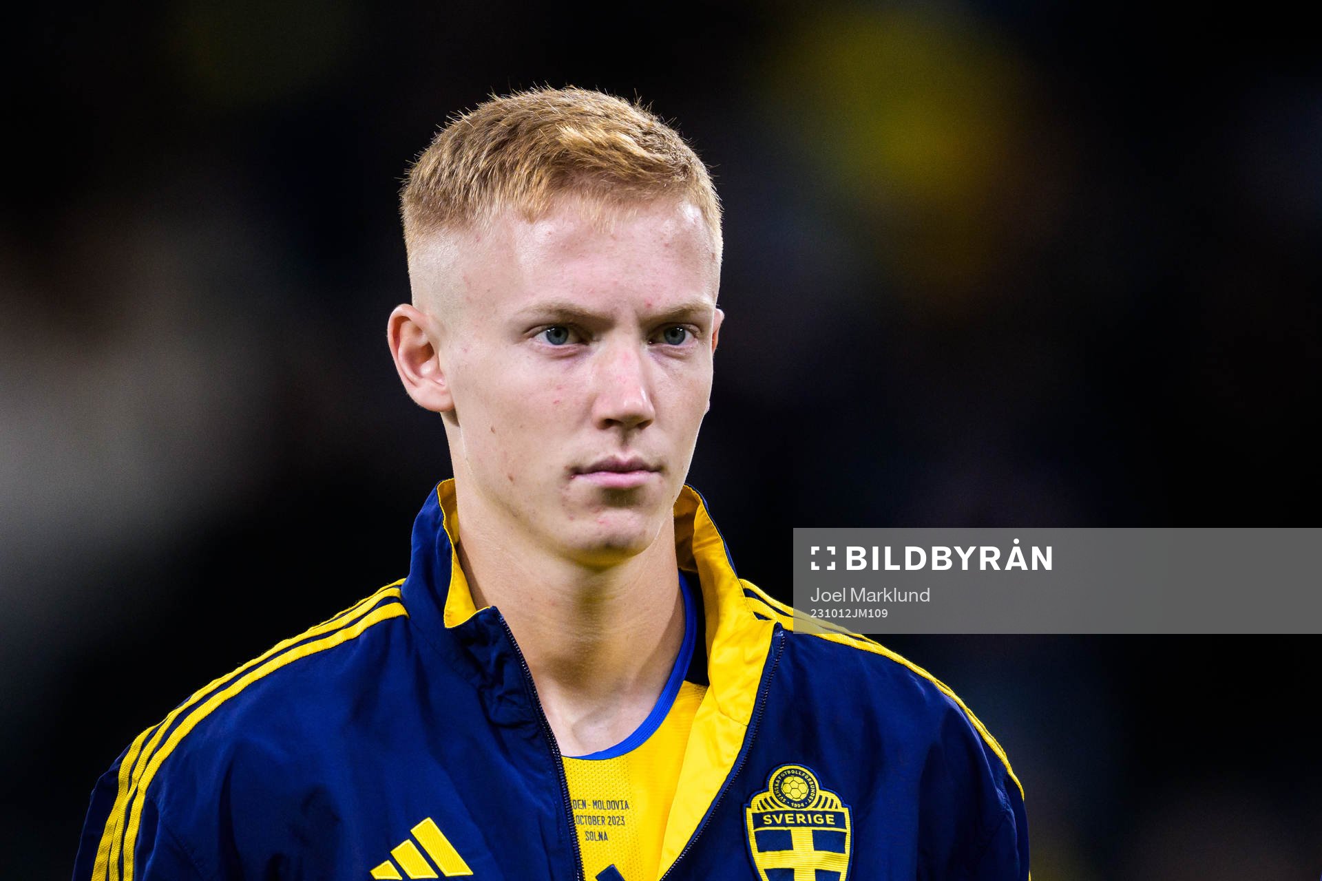 Hugo Larsson of Sweden ahead of the international friendly football match between Sweden and Moldova on October 12, 2023 in Stockholm.