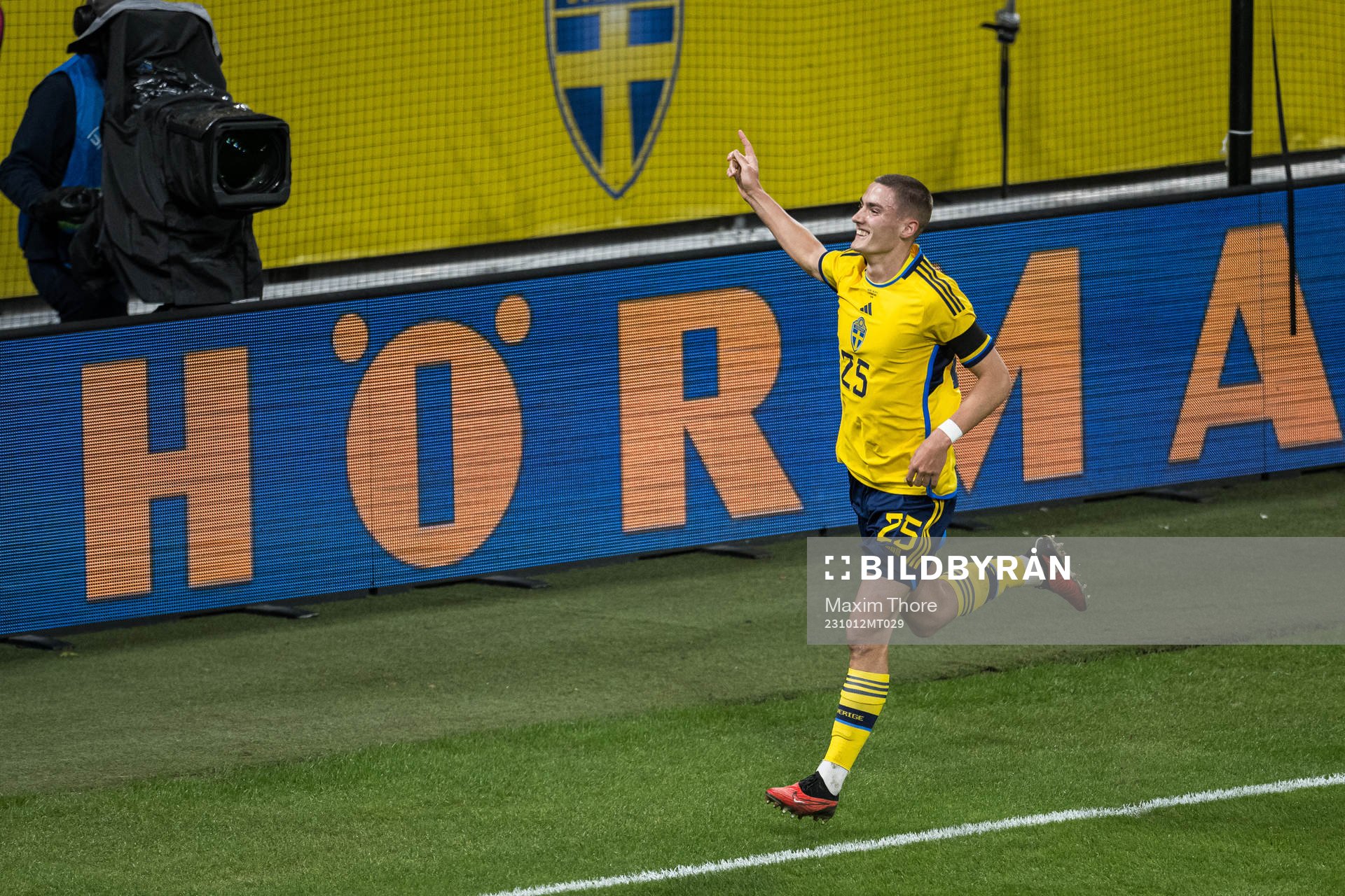 Gustaf Lagerbielke of Sweden celebrating 2-0