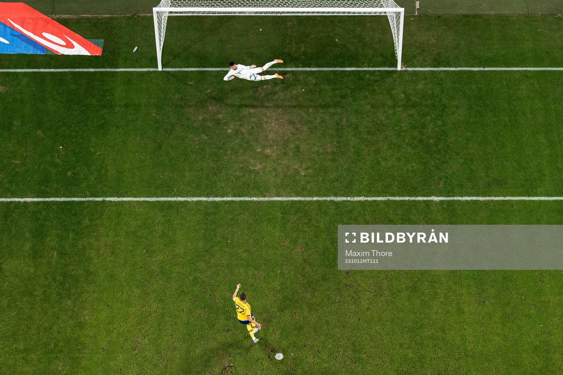 Goalkeeper Dorian Railean of Moldova saves a penalty kick