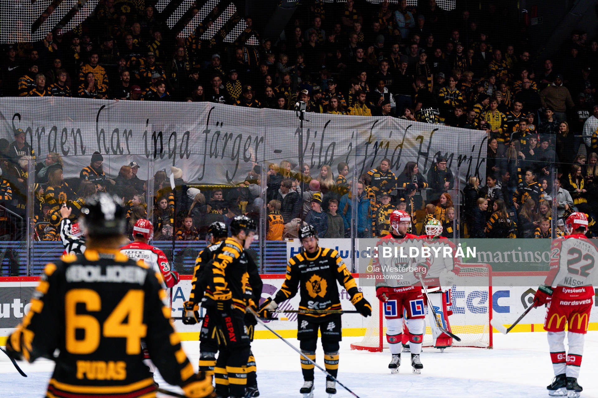 Banderroll med texten Sorgen har inga färger - vila i frid