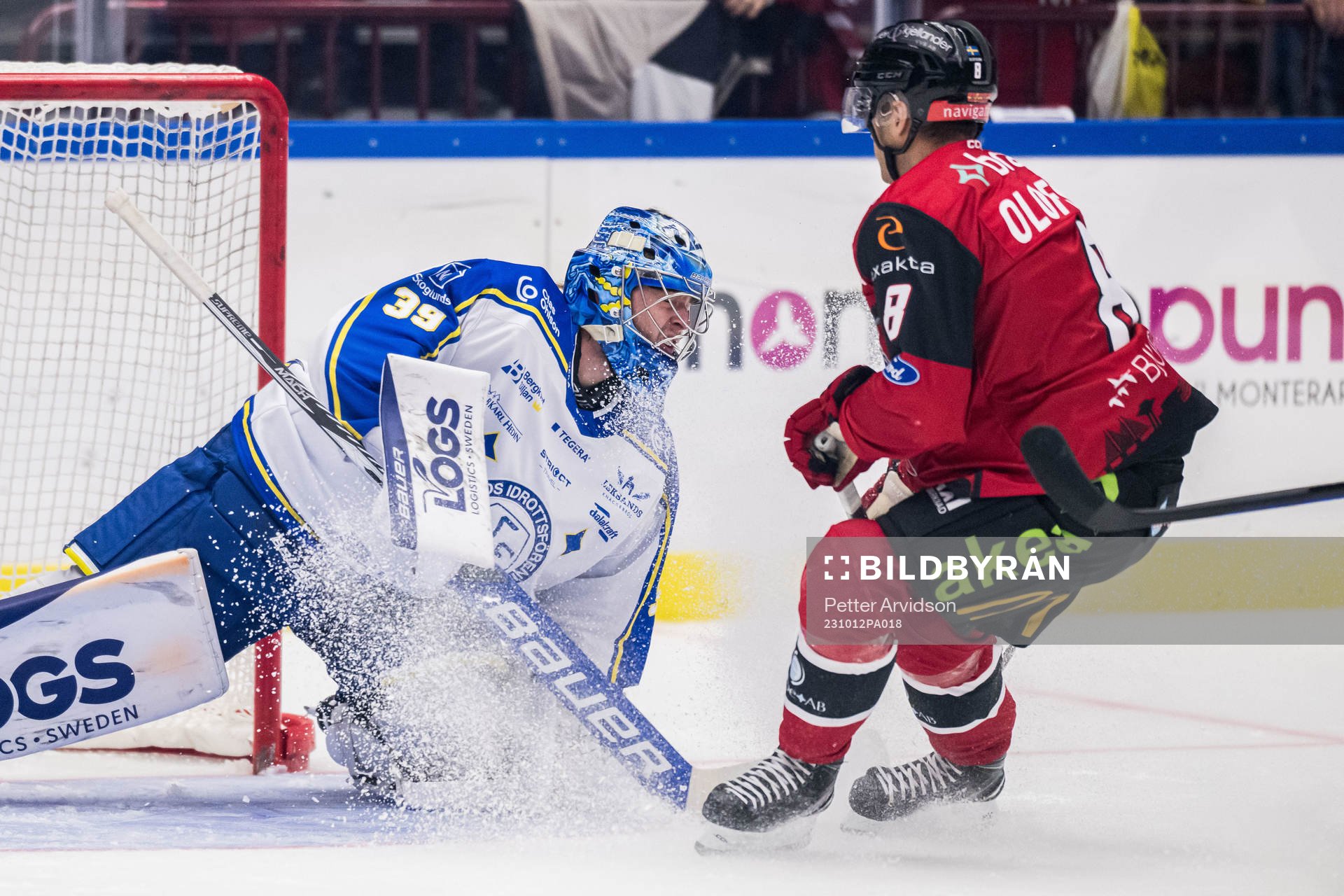 Leksands målvakt Filip Larsson och Malmö Redhawks Johan