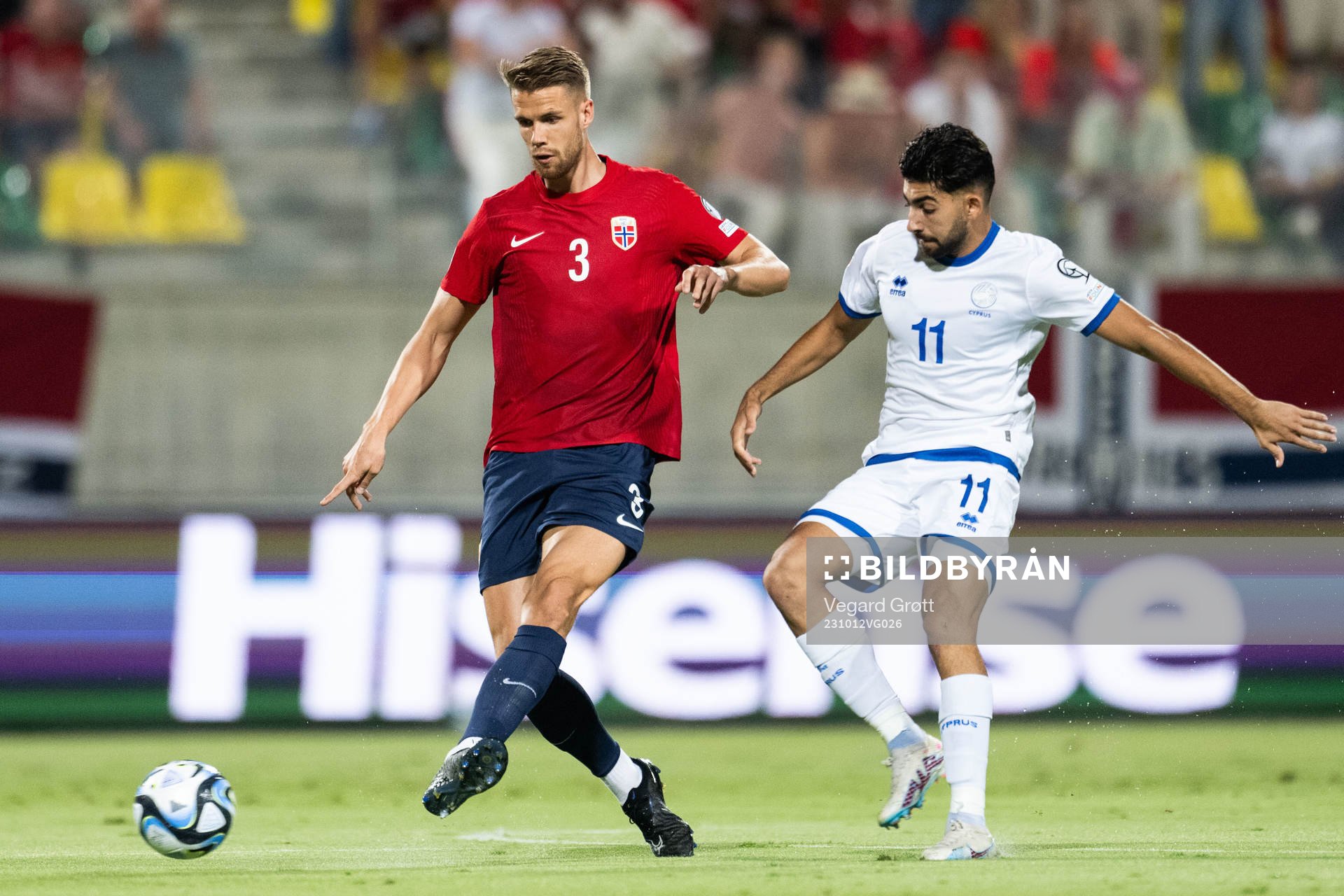 Kristoffer Ajer of Norway and Andronikos Kakoulli of Cyprus