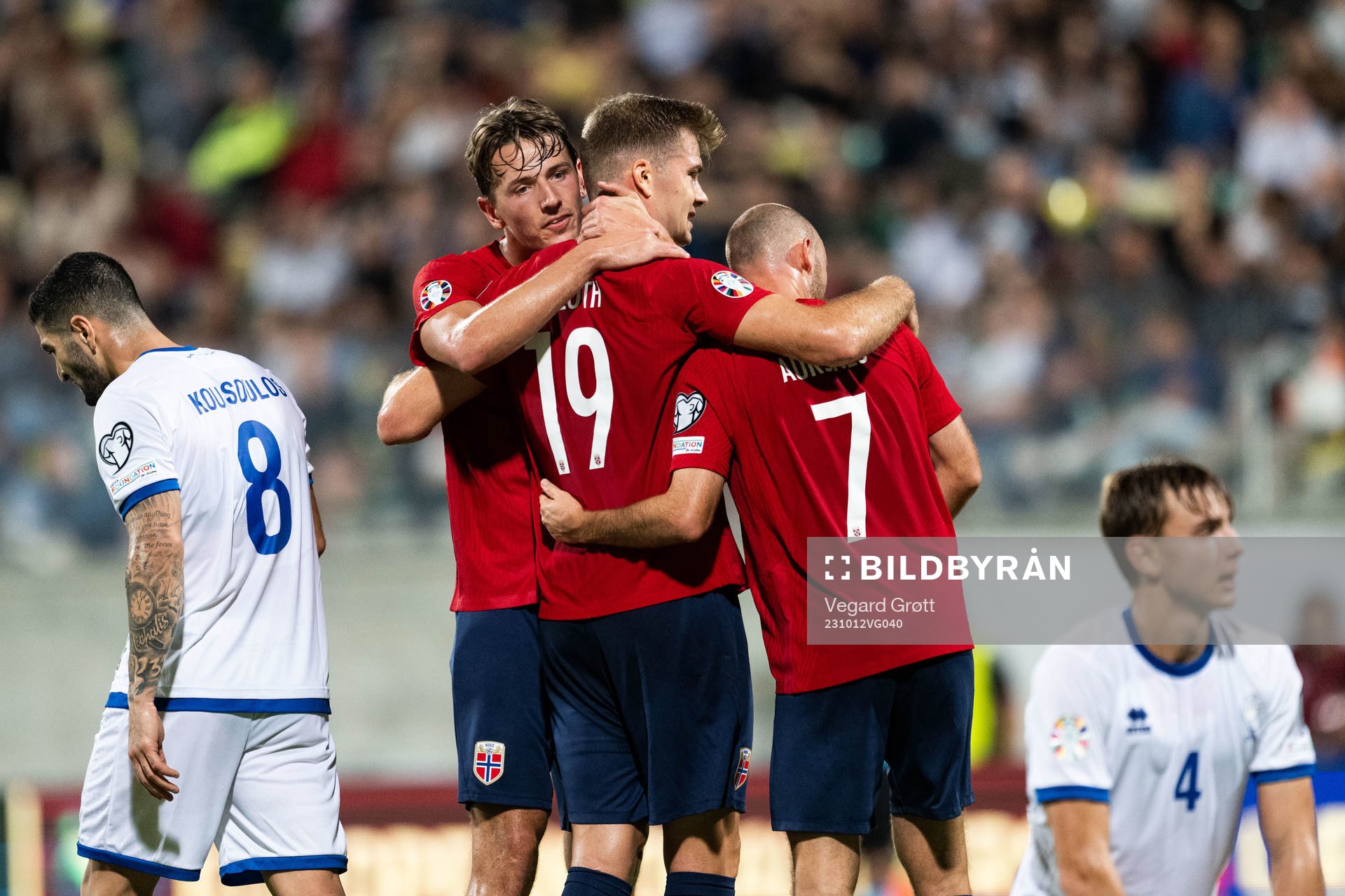 Alexander Sørloth of Norway celebrates with Sander Berge