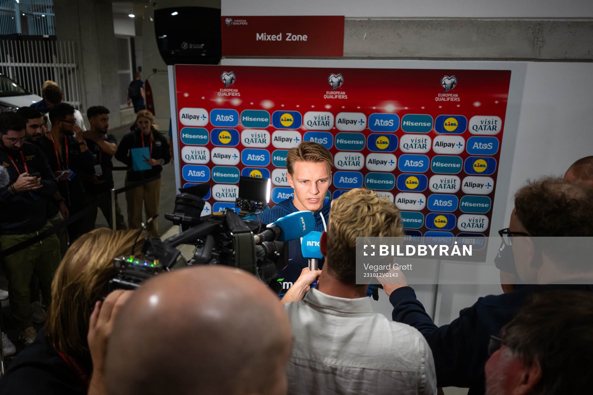 Martin Ødegaard of Norway in the mixed zone after the UEFA Euro Qualifier football match between Cyprus and Norway on October 12, 2023 in Larnaca.