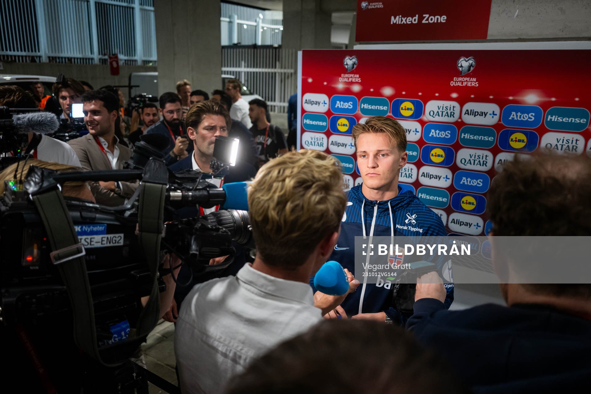 Martin Ødegaard of Norway in the mixed zone after the UEFA Euro Qualifier football match between Cyprus and Norway on October 12, 2023 in Larnaca.