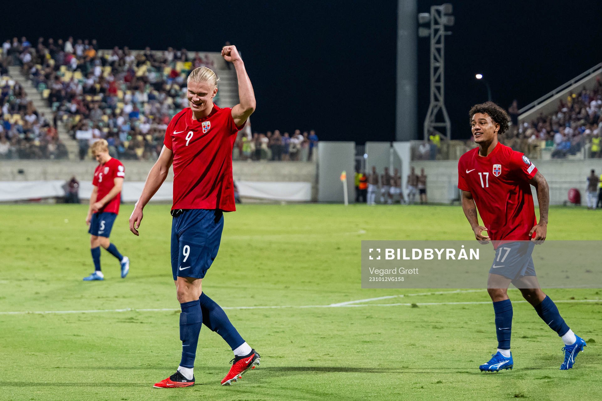Erling Braut Haaland of Norway celebrates with teammate