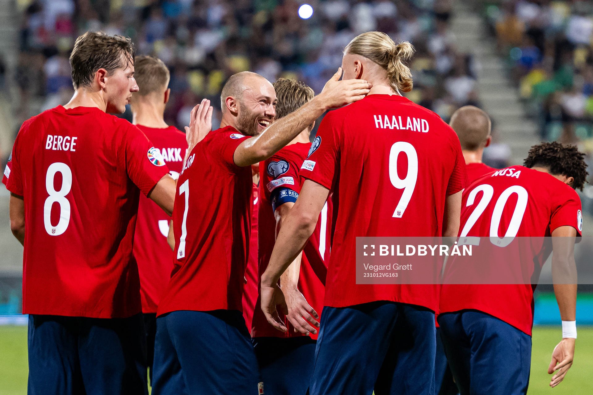 Erling Braut Haaland of Norway celebrates with teammate