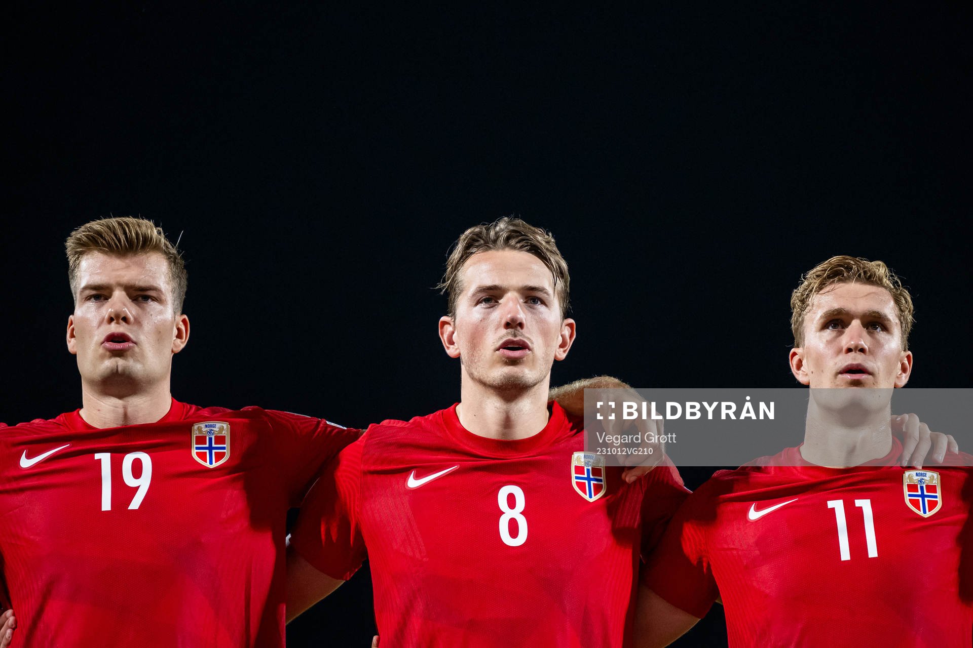 Alexander Sørloth, Sander Berge and Ola Solbakken of Norway