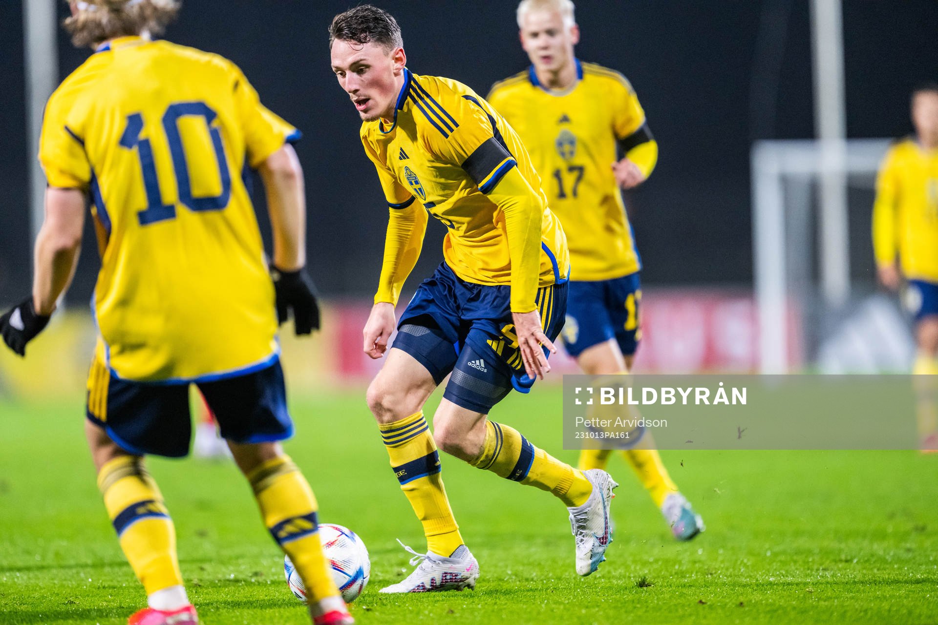 Noah Persson of Sweden during the UEFA European Under-21 Qualifier football match between Sweden and Moldova on October 13, 2023 in Falkenberg.