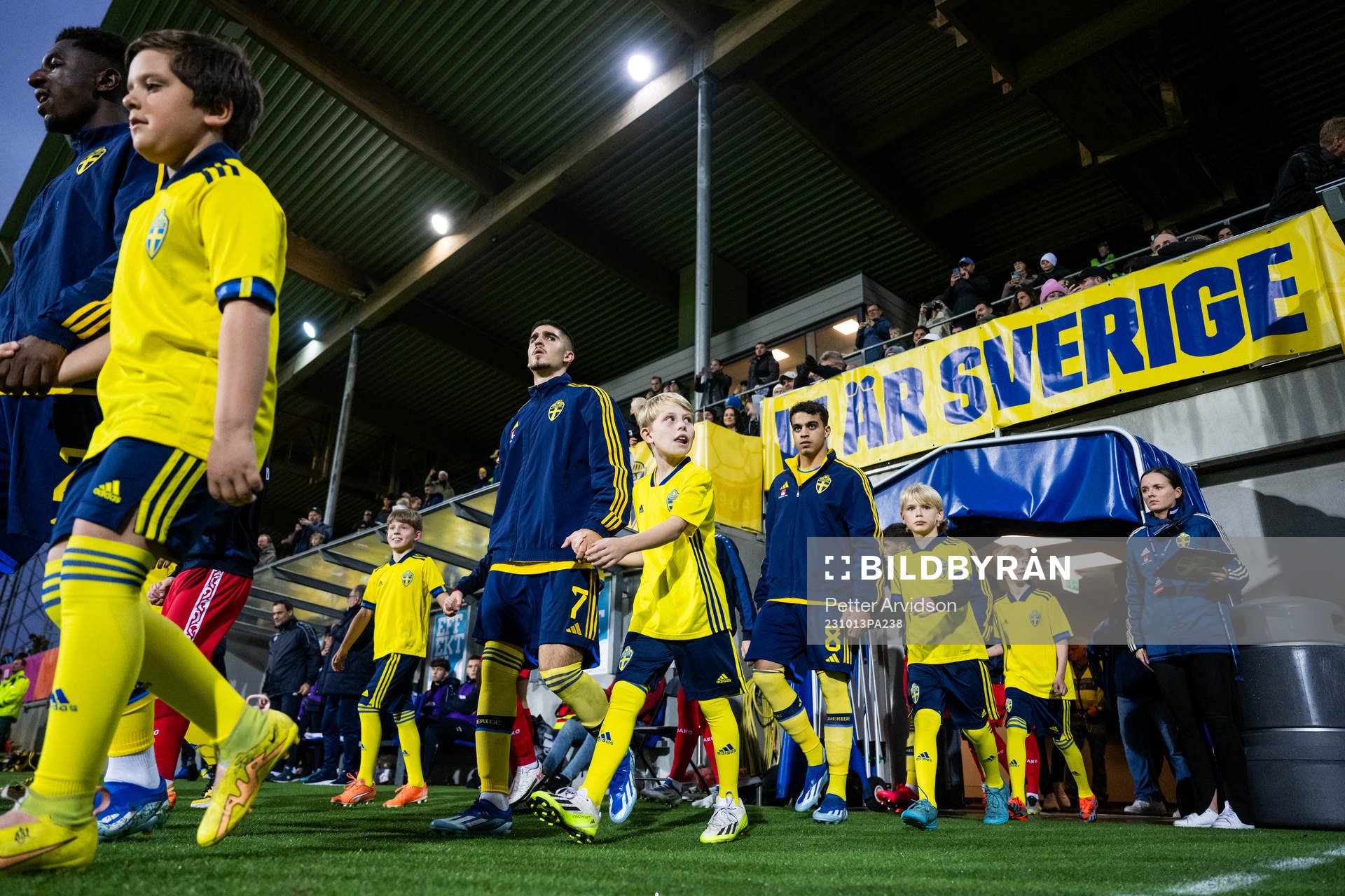 Mayckel Lahdo and Yasin Ayari of Sweden enter the pitch