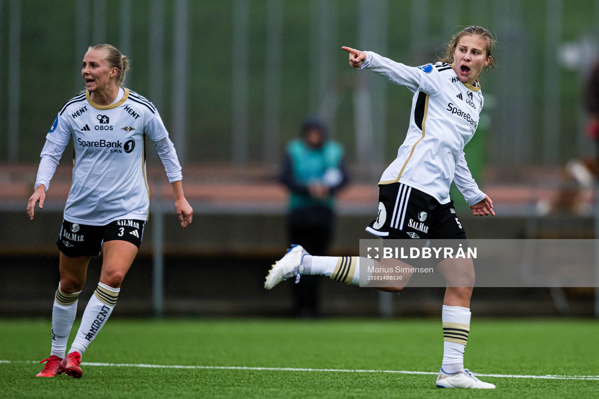 Cesilie Andreassen of Rosenborg celebrates after scoring the 1-1 goal during the Toppserien football match between Rosenborg and Stabæk on October 14, 2023 in Trondheim.