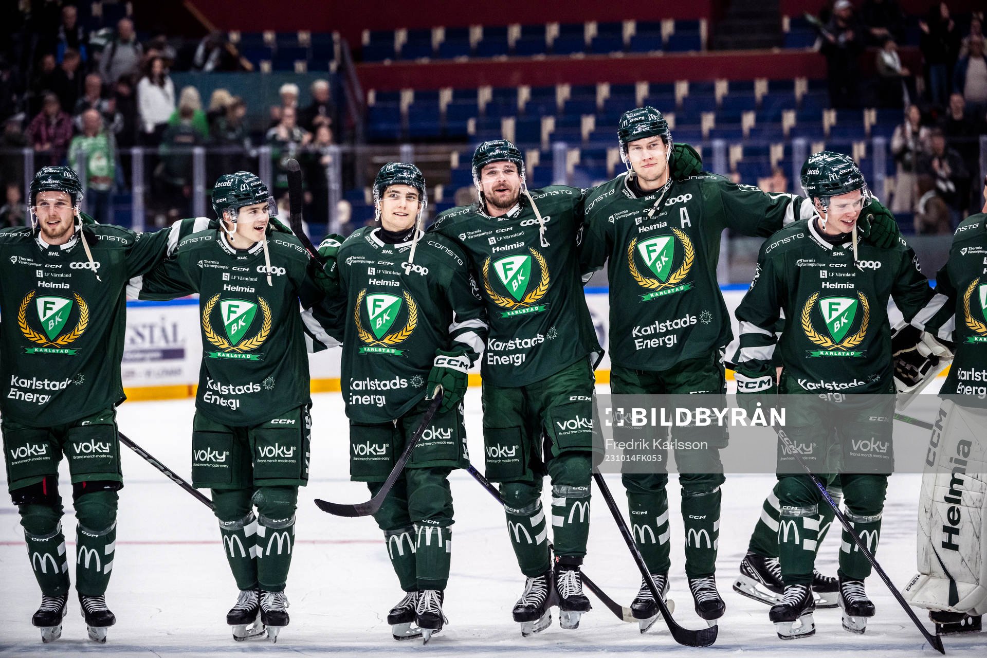Färjestads Lucas Forsell, Joel Nyström, Linus Johansson,