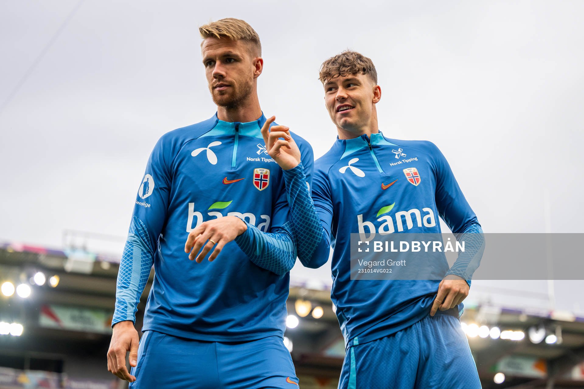 Kristoffer Ajer and Jørgen Strand Larsen of the Norwegian