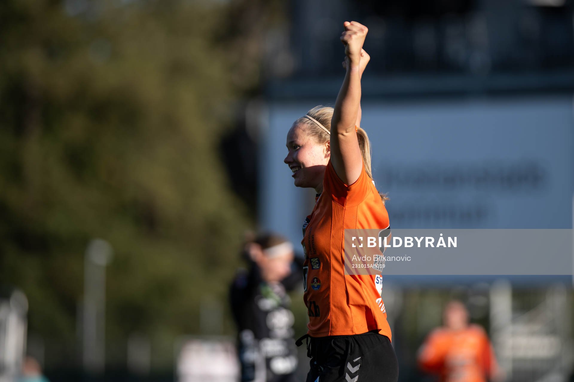 Kristianstads Hlin Eiriksdottir jublar efter 1-0 under fotbollsmatchen i Damallsvenskan mellan Kristianstad och Örebro den 15 oktober 2023 i Kristianstad.